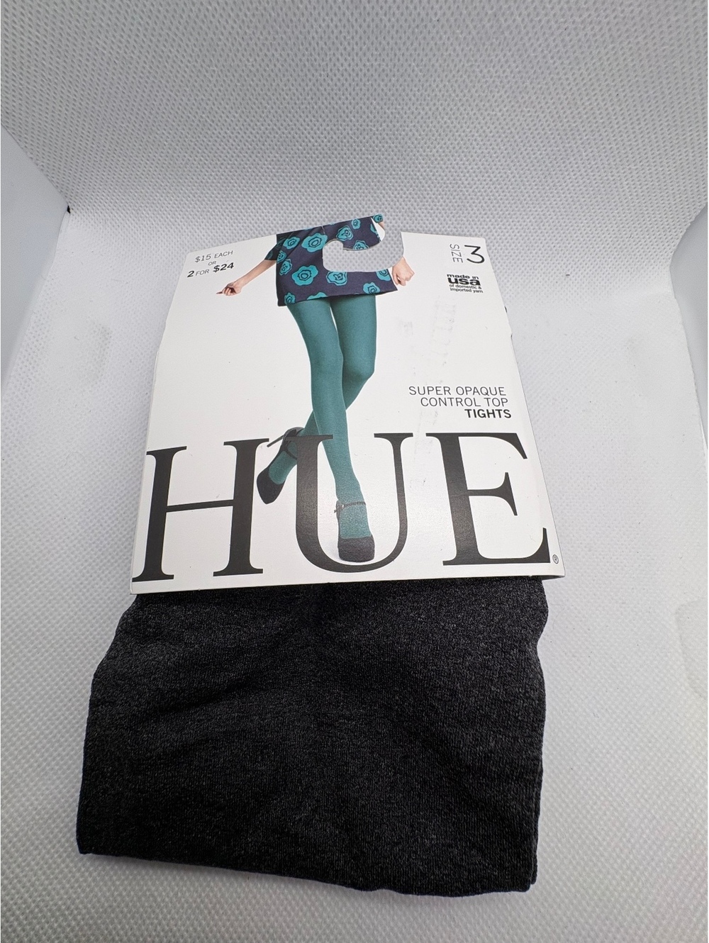 HUE Super Opaque Control Top Tights in Graphite Heather, Size 3
